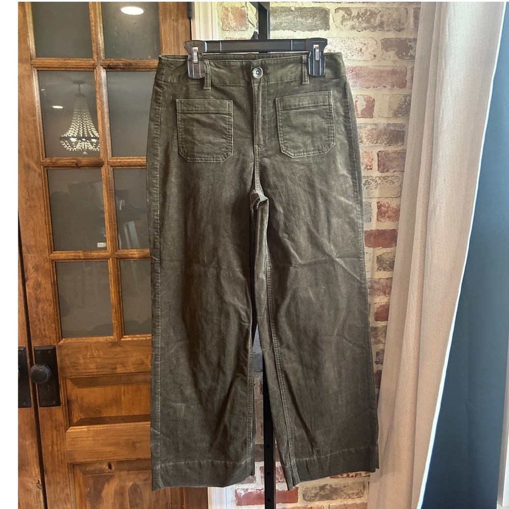 Talbots Pants Women Olive Green Corduroy Wide Leg High Rise Gorpcore Casual 6